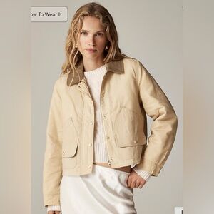 J. Crew Beige Cotton Jacket with Brown Corduroy Collar